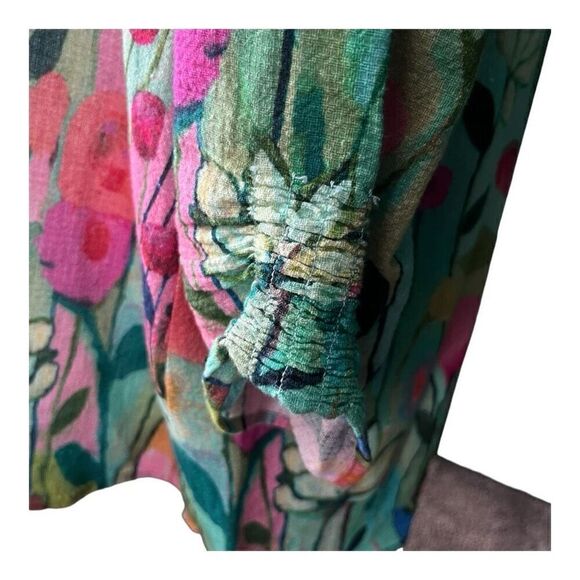 Sharon Young Whimsical Light Green Floral 3/4 sleeve Casual Blouse M - Picture 6 of 8